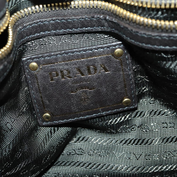 PRADA Hand Bag Nylon Leather 2way Black Gold Auth 156149