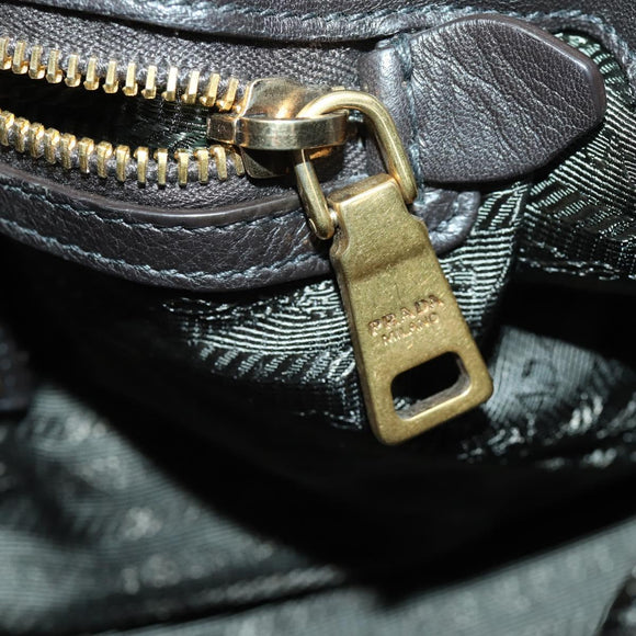 PRADA Hand Bag Nylon Leather 2way Black Gold Auth 156149