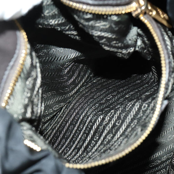 PRADA Hand Bag Nylon Leather 2way Black Gold Auth 156149