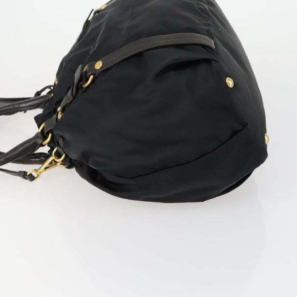 PRADA Hand Bag Nylon Leather 2way Black Gold Auth 156149