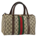 GUCCI GG Supreme Web Sherry Line Boston Bag PVC Beige Gold 010 378 Auth 156155-1