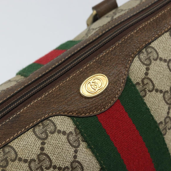 GUCCI GG Supreme Web Sherry Line Boston Bag PVC Beige Gold 010 378 Auth 156155