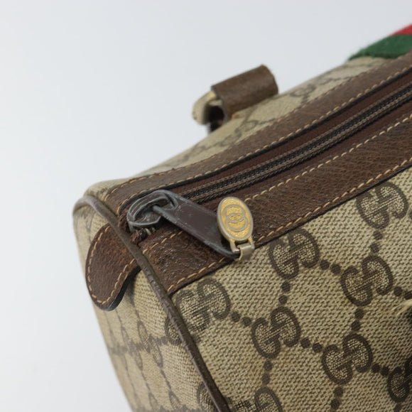 GUCCI GG Supreme Web Sherry Line Boston Bag PVC Beige Gold 010 378 Auth 156155