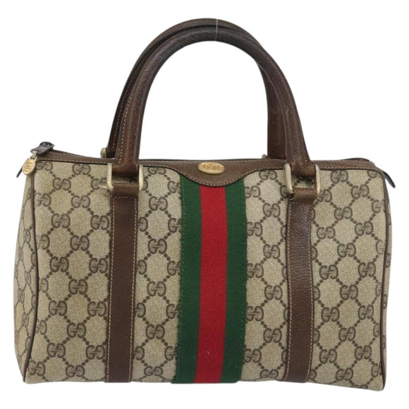 GUCCI GG Supreme Web Sherry Line Boston Bag PVC Beige Gold 010 378 Auth 156155