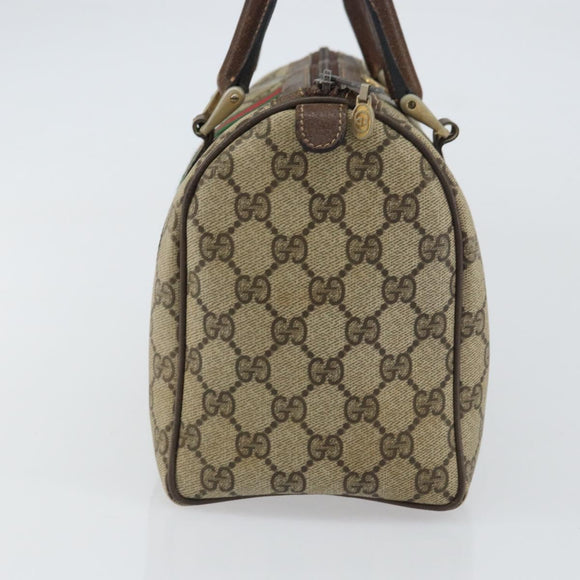 GUCCI GG Supreme Web Sherry Line Boston Bag PVC Beige Gold 010 378 Auth 156155