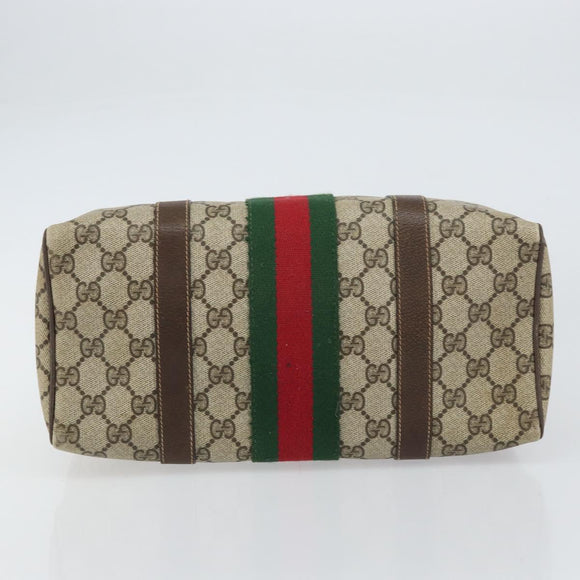 GUCCI GG Supreme Web Sherry Line Boston Bag PVC Beige Gold 010 378 Auth 156155