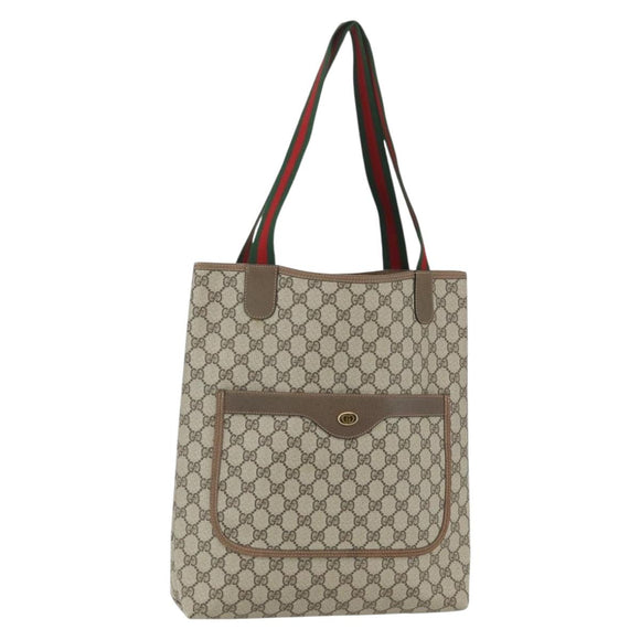 GUCCI GG Supreme Web Sherry Line Tote Bag PVC Beige Red 39 02 003 Auth 156160