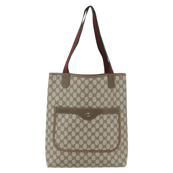 GUCCI GG Supreme Web Sherry Line Tote Bag PVC Beige Red 39 02 003 Auth 156160