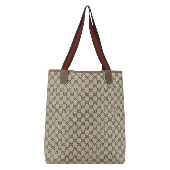 GUCCI GG Supreme Web Sherry Line Tote Bag PVC Beige Red 39 02 003 Auth 156160