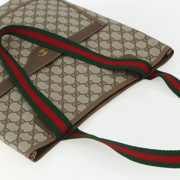 GUCCI GG Supreme Web Sherry Line Tote Bag PVC Beige Red 39 02 003 Auth 156160