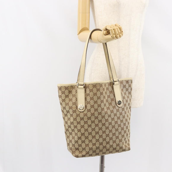 GUCCI GG Canvas Tote Bag Beige Gold 153009 Auth 156163