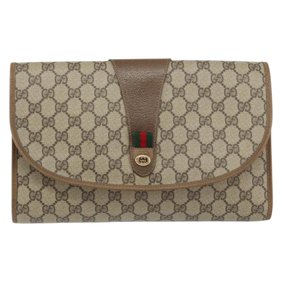 GUCCI GG Supreme Web Sherry Line Clutch Bag PVC Beige Gold 89 01 031 Auth 156166