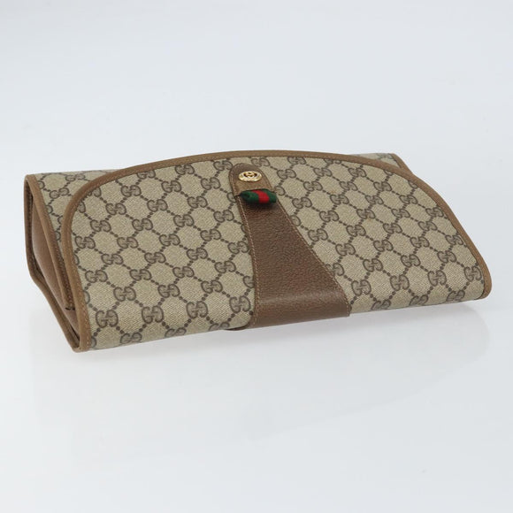GUCCI GG Supreme Web Sherry Line Clutch Bag PVC Beige Gold 89 01 031 Auth 156166
