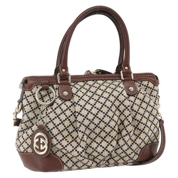 GUCCI Diamante Sukey Hand Bag Canvas 2way Beige Gold 247902 Auth 156167