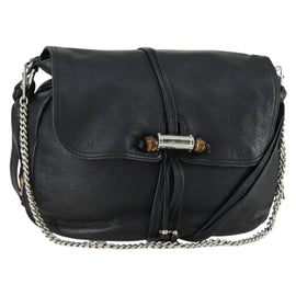 GUCCI Bamboo Chain Shoulder Bag Leather 2way Black Silver 232940 Auth 156168