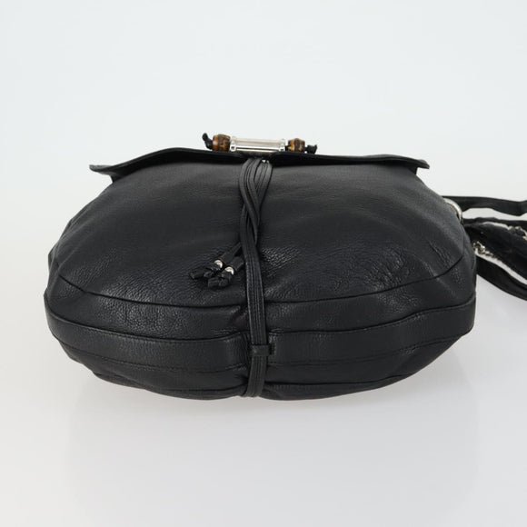 GUCCI Bamboo Chain Shoulder Bag Leather 2way Black Silver 232940 Auth 156168