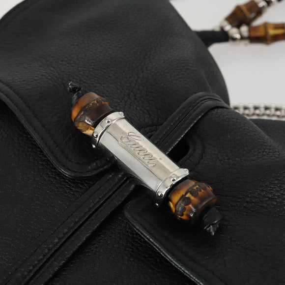 GUCCI Bamboo Chain Shoulder Bag Leather 2way Black Silver 232940 Auth 156168