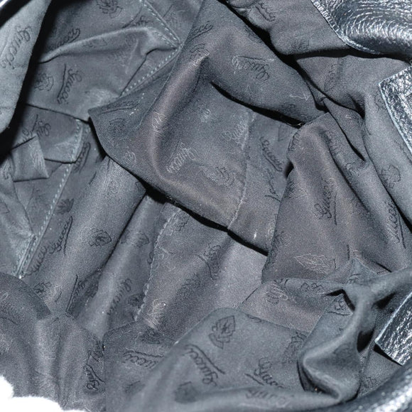 GUCCI Bamboo Chain Shoulder Bag Leather 2way Black Silver 232940 Auth 156168