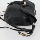 GUCCI Bamboo Chain Shoulder Bag Leather 2way Black Silver 232940 Auth 156168-3