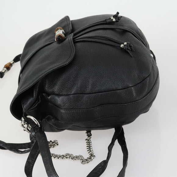 GUCCI Bamboo Chain Shoulder Bag Leather 2way Black Silver 232940 Auth 156168