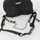 GUCCI Bamboo Chain Shoulder Bag Leather 2way Black Silver 232940 Auth 156168-7