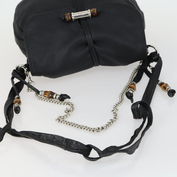 GUCCI Bamboo Chain Shoulder Bag Leather 2way Black Silver 232940 Auth 156168