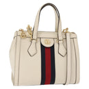 GUCCI Sherry Line Ophidia Hand Bag Leather 2way White Gold 547551 Auth 156169-1