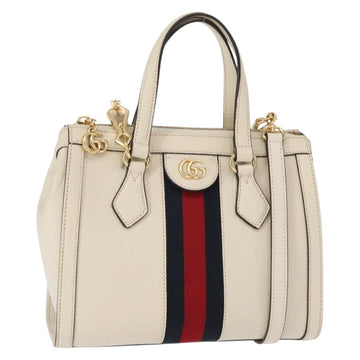 GUCCI Sherry Line Ophidia Hand Bag Leather 2way White Gold 547551 Auth 156169