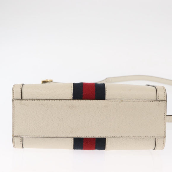GUCCI Sherry Line Ophidia Hand Bag Leather 2way White Gold 547551 Auth 156169
