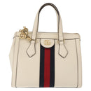 GUCCI Sherry Line Ophidia Hand Bag Leather 2way White Gold 547551 Auth 156169-2