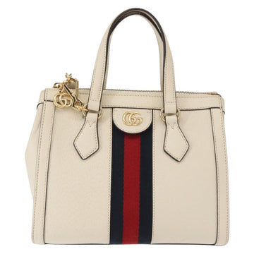 GUCCI Sherry Line Ophidia Hand Bag Leather 2way White Gold 547551 Auth 156169 - 0