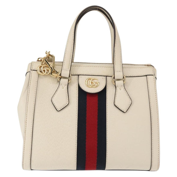 GUCCI Sherry Line Ophidia Hand Bag Leather 2way White Gold 547551 Auth 156169
