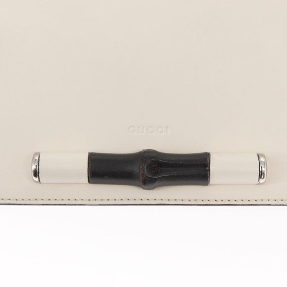 GUCCI Bambus Schultertasche Leder Weiß Silber 370817 Auth 156171