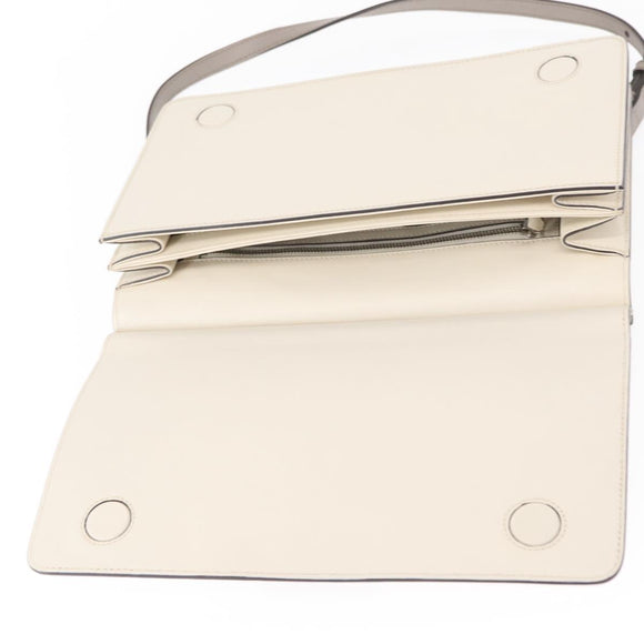 GUCCI Bambus Schultertasche Leder Weiß Silber 370817 Auth 156171