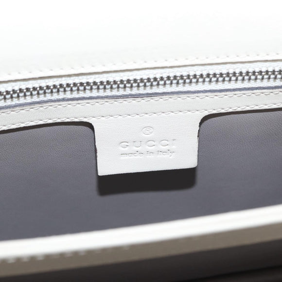 GUCCI Bamboo Shoulder Bag Leather White Silver 370817 Auth 156171