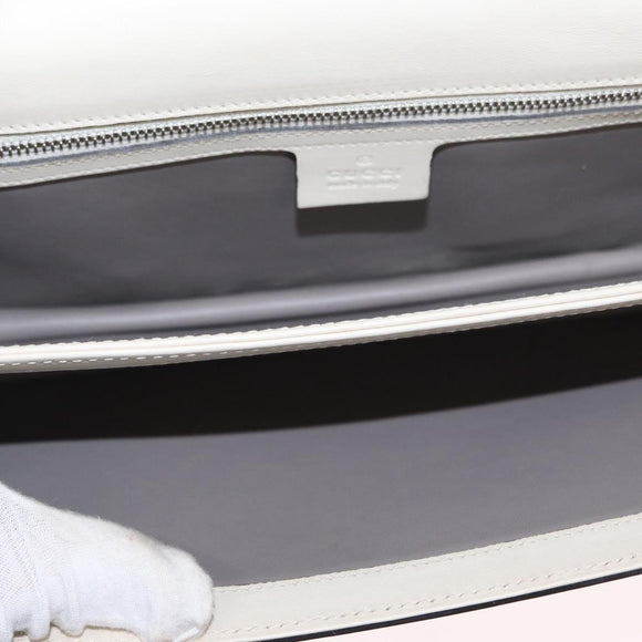 GUCCI Bamboo Shoulder Bag Leather White Silver 370817 Auth 156171