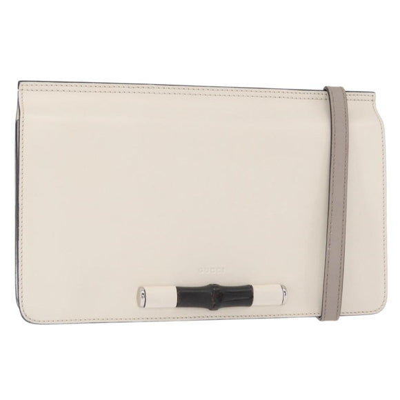 GUCCI Bambus Schultertasche Leder Weiß Silber 370817 Auth 156171