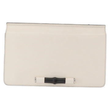 GUCCI Bamboo Shoulder Bag Leather White Silver 370817 Auth 156171 - 0