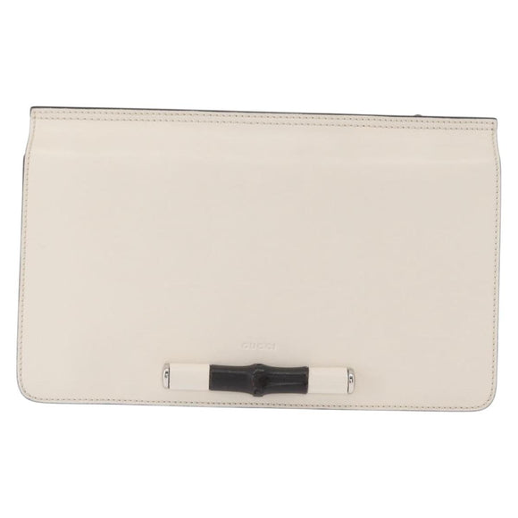 GUCCI Bamboo Shoulder Bag Leather White Silver 370817 Auth 156171