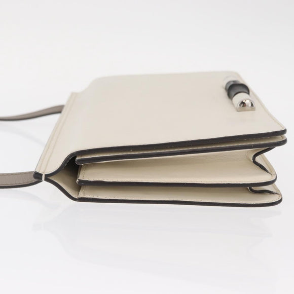 GUCCI Bamboo Shoulder Bag Leather White Silver 370817 Auth 156171