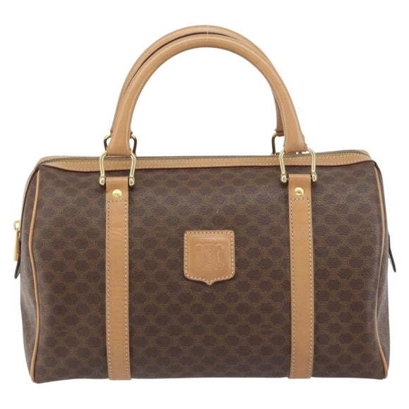 CELINE Macadam Canvas Shoulder Bag PVC Leather Brown Gold Auth 156172