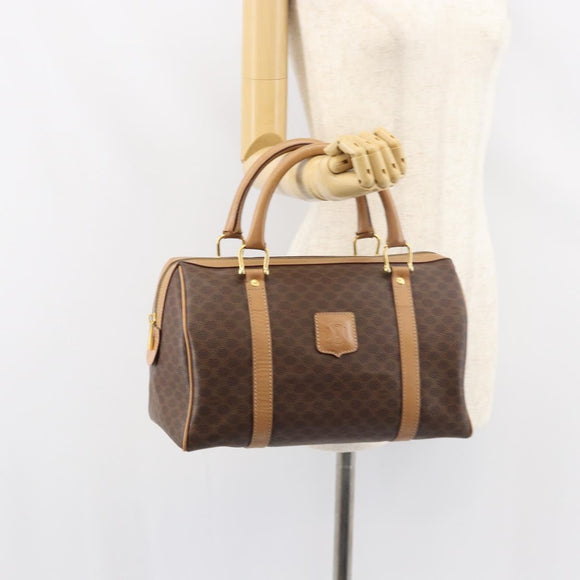 CELINE Macadam Canvas Shoulder Bag PVC Leather Brown Gold Auth 156172
