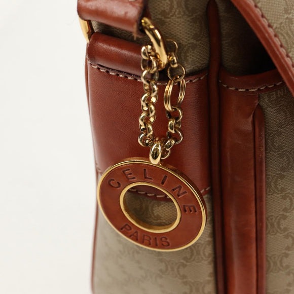 CELINE Macadam Canvas Hand Bag PVC 2way Beige Gold Auth 156173V