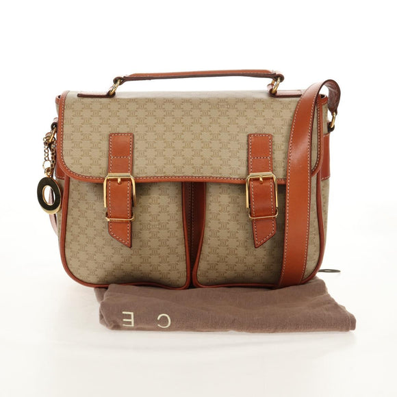 CELINE Macadam Canvas Hand Bag PVC 2way Beige Gold Auth 156173V