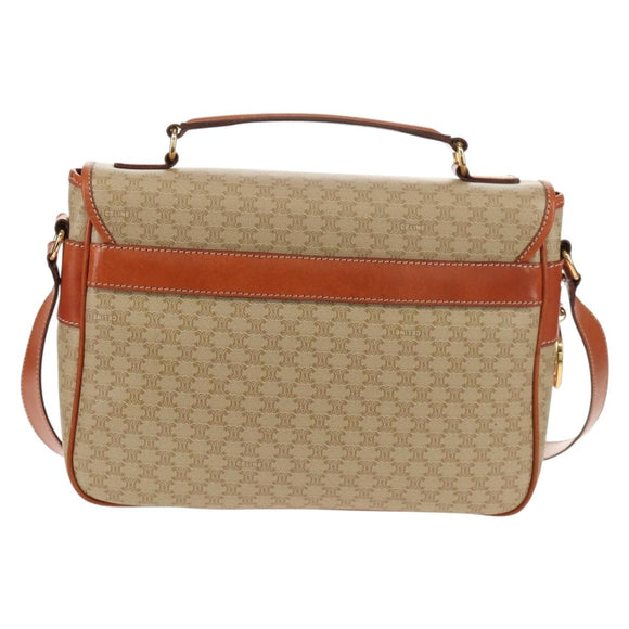 CELINE Macadam Canvas Hand Bag PVC 2way Beige Gold Auth 156173V
