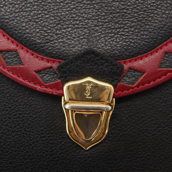 SAINT LAURENT Hand Bag Leather 2way Black Gold Auth 156174