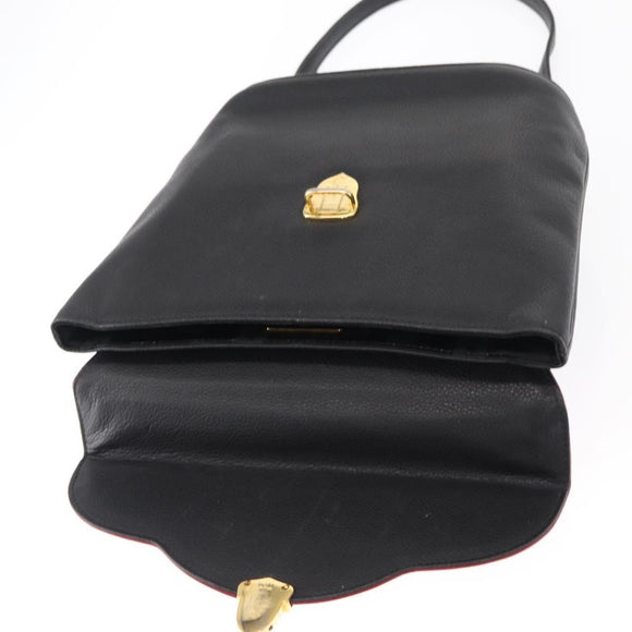 SAINT LAURENT Hand Bag Leather 2way Black Gold Auth 156174