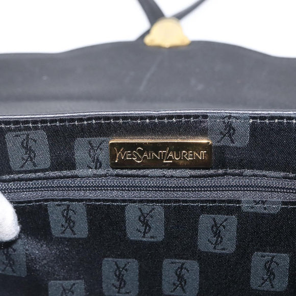 SAINT LAURENT Hand Bag Leather 2way Black Gold Auth 156174