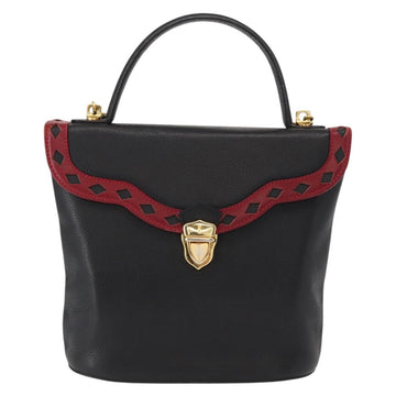 SAINT LAURENT Hand Bag Leather 2way Black Gold Auth 156174 - 0