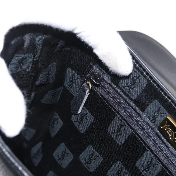 SAINT LAURENT Hand Bag Leather 2way Black Gold Auth 156174